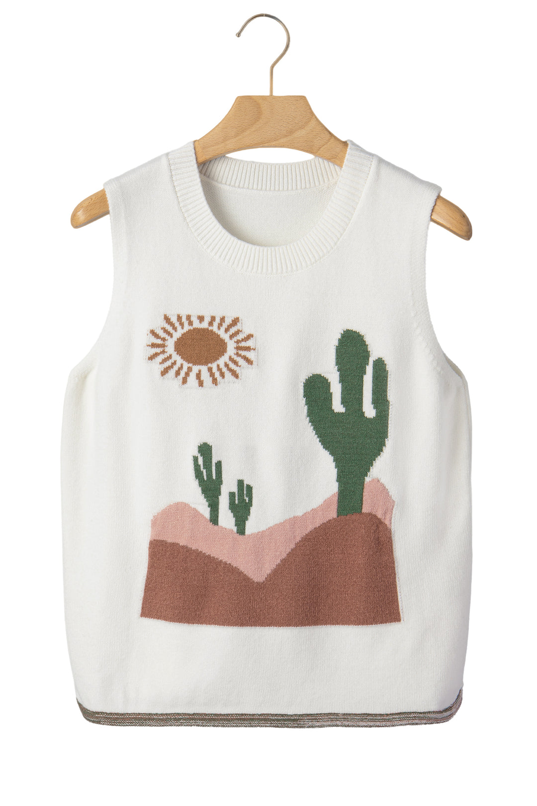 Multicolour Cactus Western Oasis Loose Sweater Vest