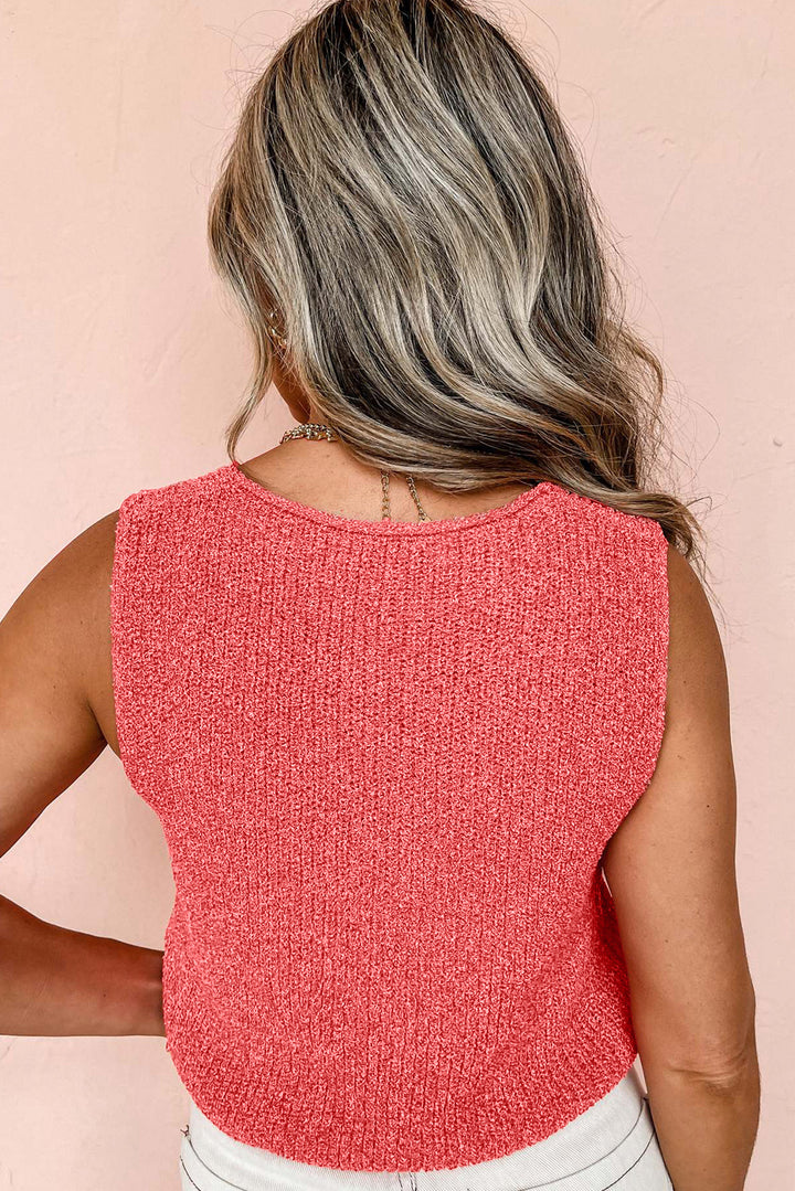 Tomato Red Lace-up Front V Neck Sweater Vest