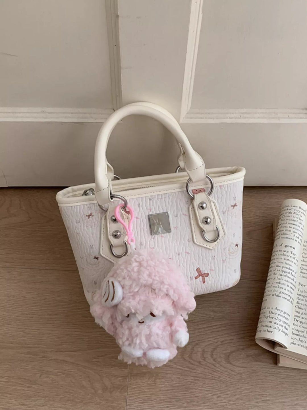 Plush Charm Patterned Crossbody Bag