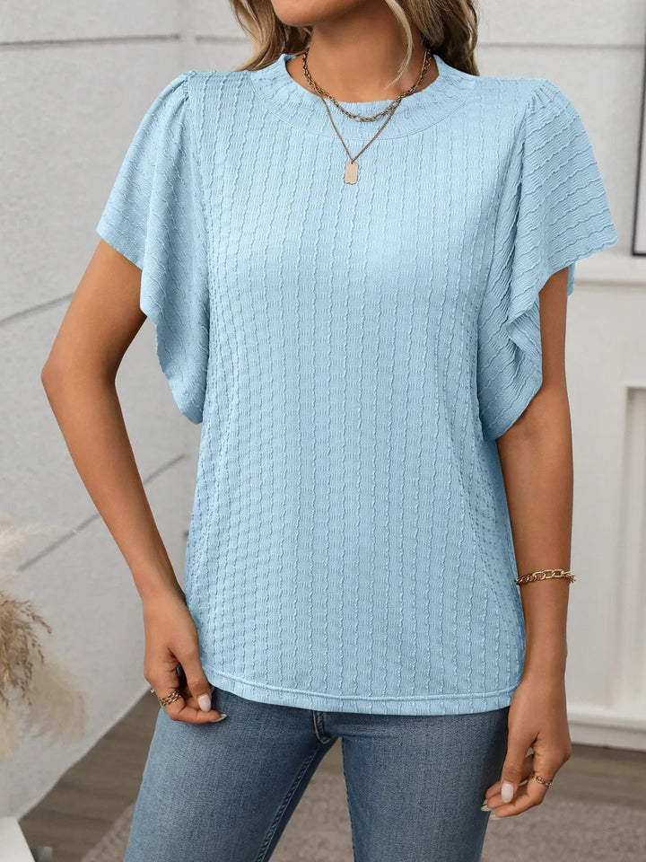 Round Neck Flutter Sleeve T-Shirt