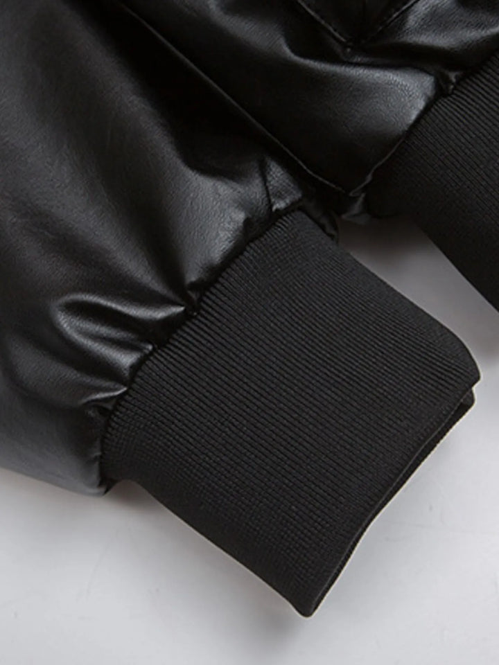 Men's Leather Bomber Jacket with Faux Fur Hood