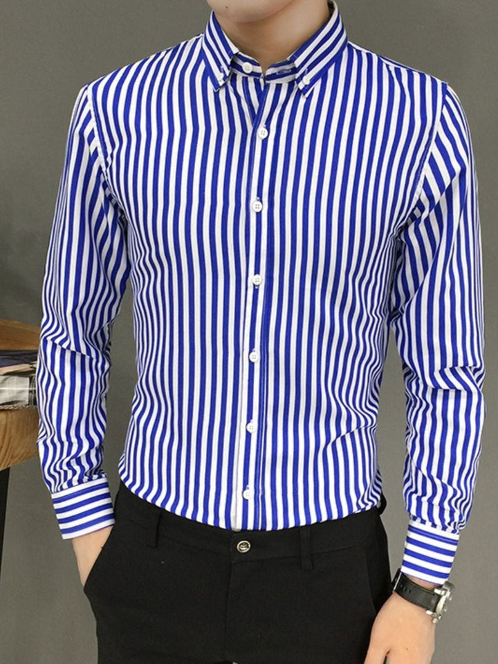 Men's Plus Size Striped Button Up Long Sleeve Shirt