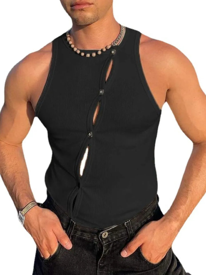Men's Full Size Cutout Round Neck Tank Plus Size