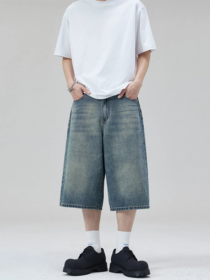 Men's Wide-Leg Denim Shorts
