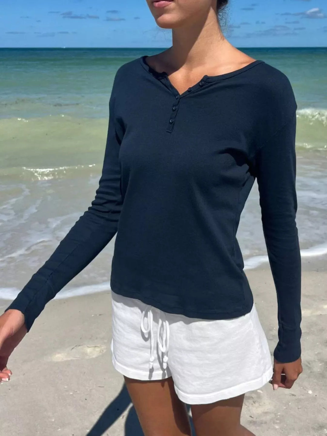 Striped Long Sleeve Henley T-Shirt