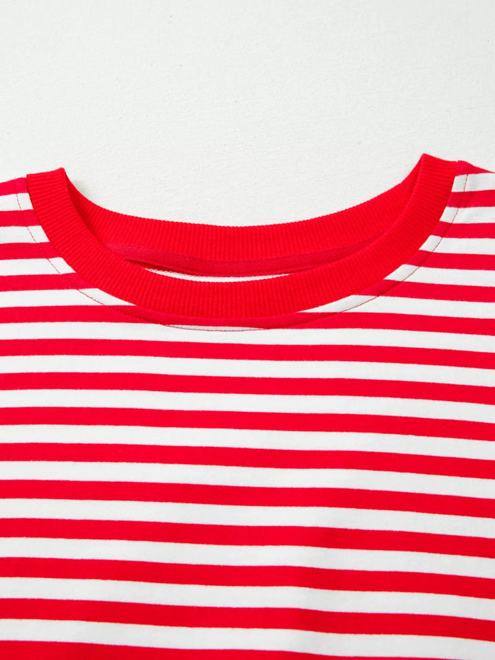 Stripe Exposed Seam Drop Shoulder Casual Top