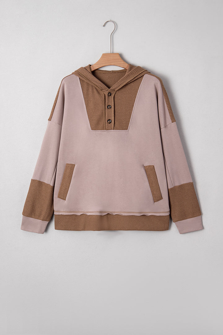 Goat Oversize Waffle Patchwork Exposed Seam Casual Hoodie