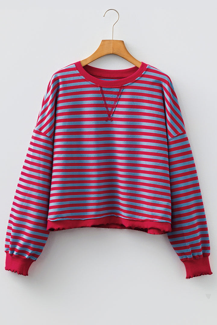 Red Stripe Exposed Seam Contrast Ribbed Trim Oversize Sweatshirt