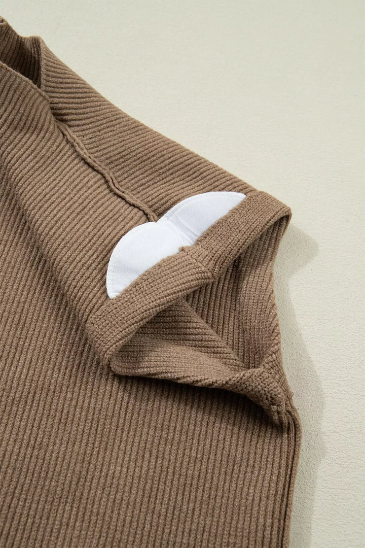 Solid Color Ribbed Knit Mock Neck Loose Sweater Vest