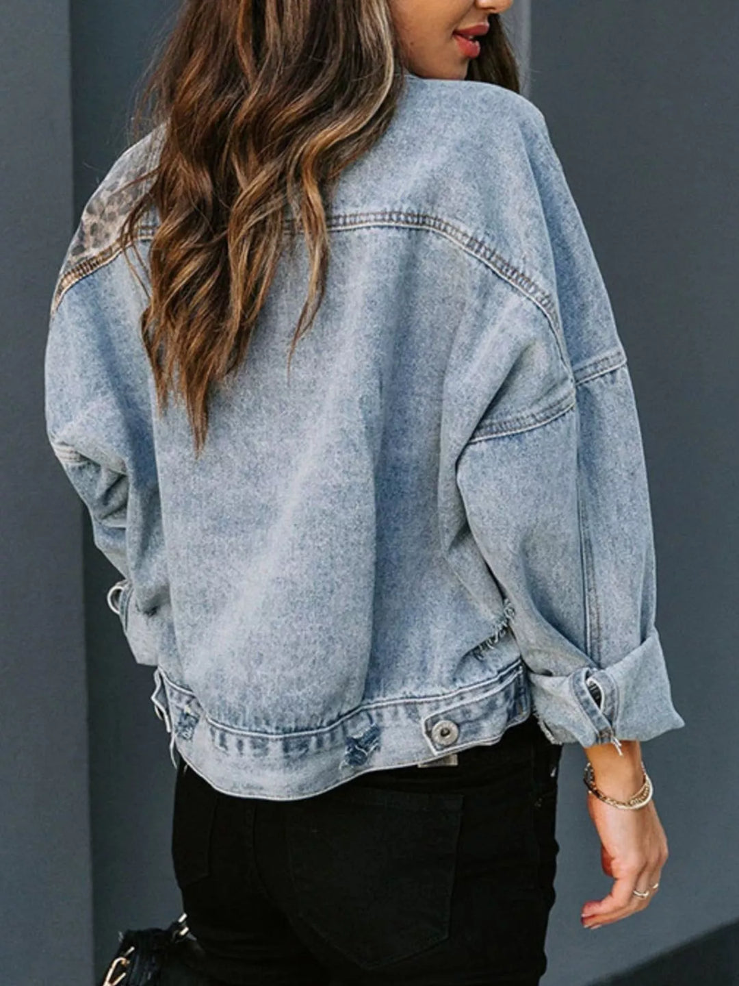 Leopard Button Up Denim Jacket