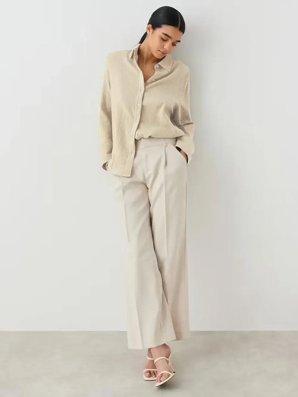 Textured Collared Neck Long Sleeve Shirt