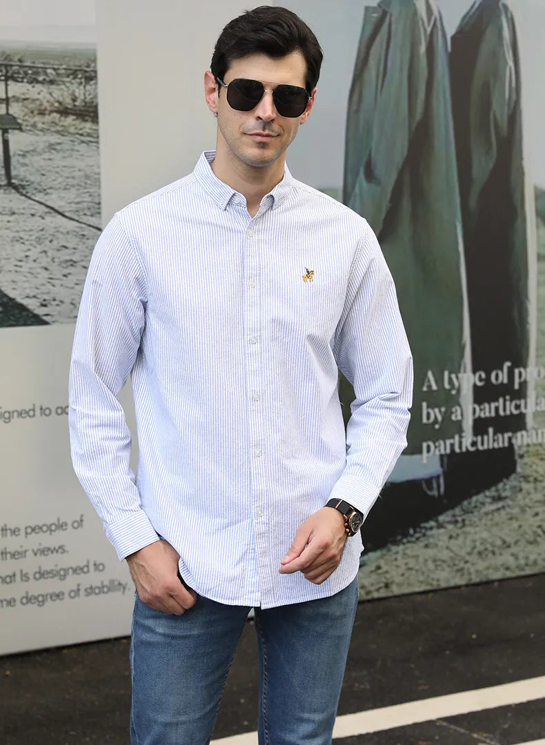 Men's Full Size Button-Down Shirt with Embroidered Detail Plus Size