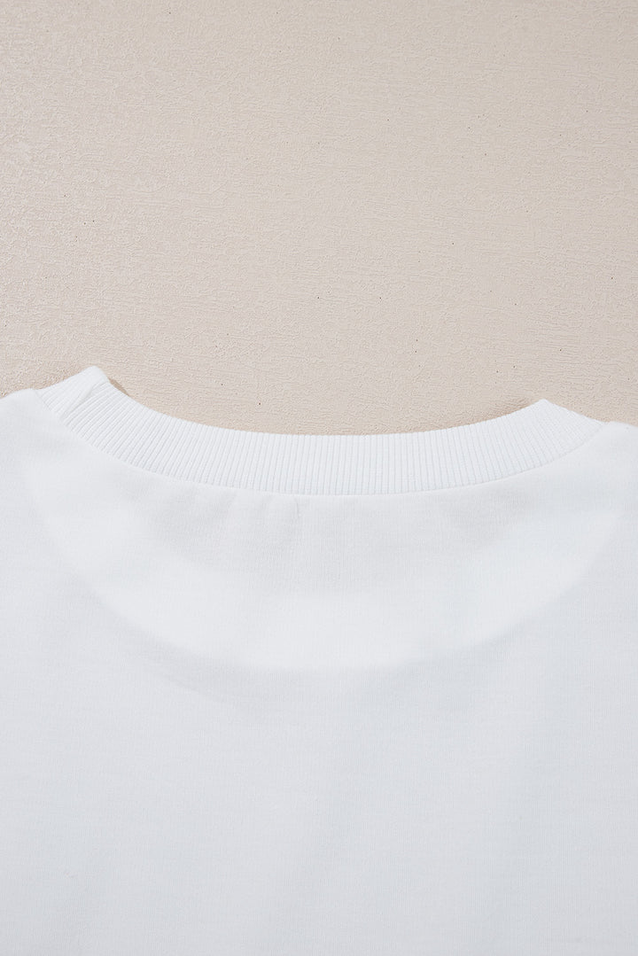 Beige Bow Valentine Drop Shoulder Loose Sweatshirt