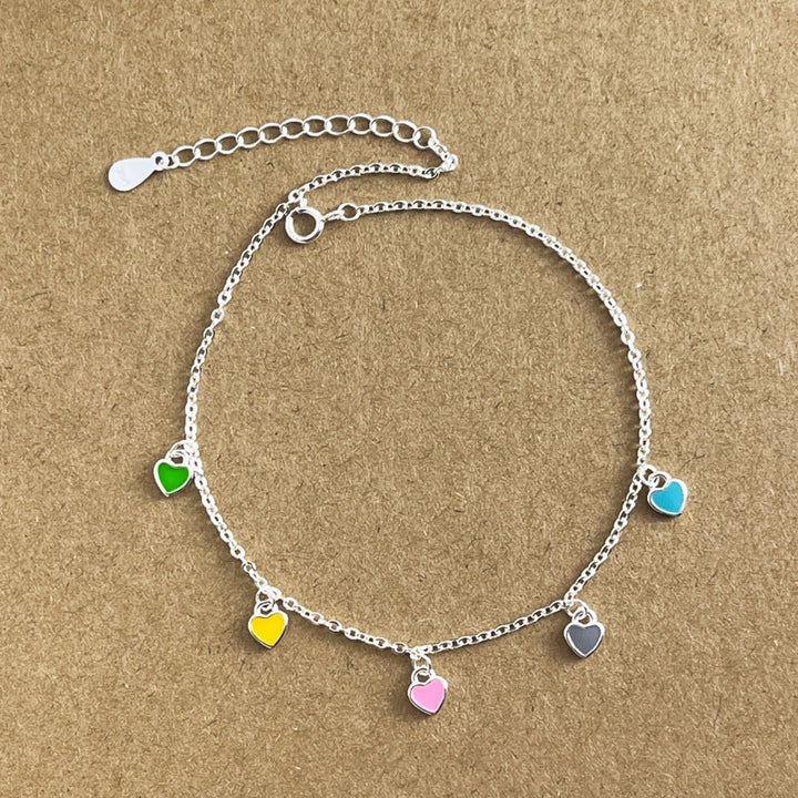 925 Sterling Silver Colorful Heart Oil-Drop Anklet For Women