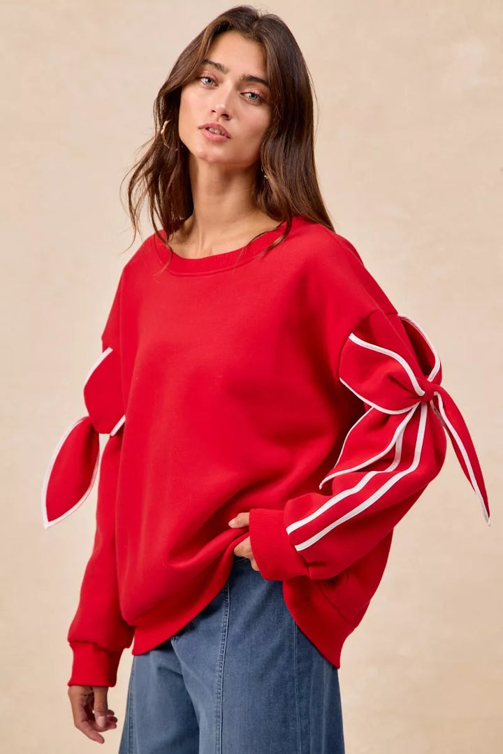 BiBi Bow Detail Sleeves Fleece Sweatshirt