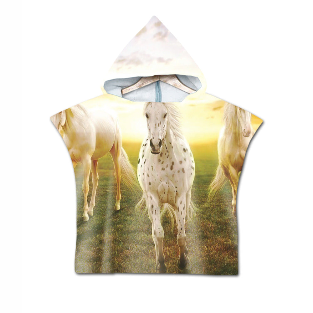 Embroidery 2-Day Delivery Embroidery Animal Digital Print Beach Towel Kids Children Hooded Bath Towel Microfiber