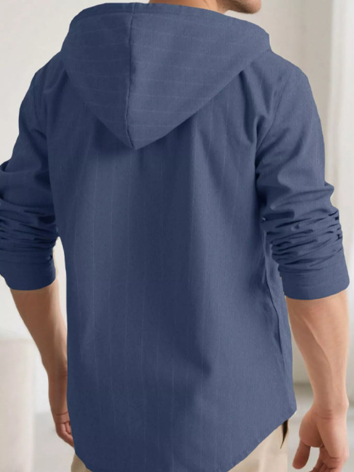 Men's Full Size Drawstring Hooded Button Up Shirt Plus Size