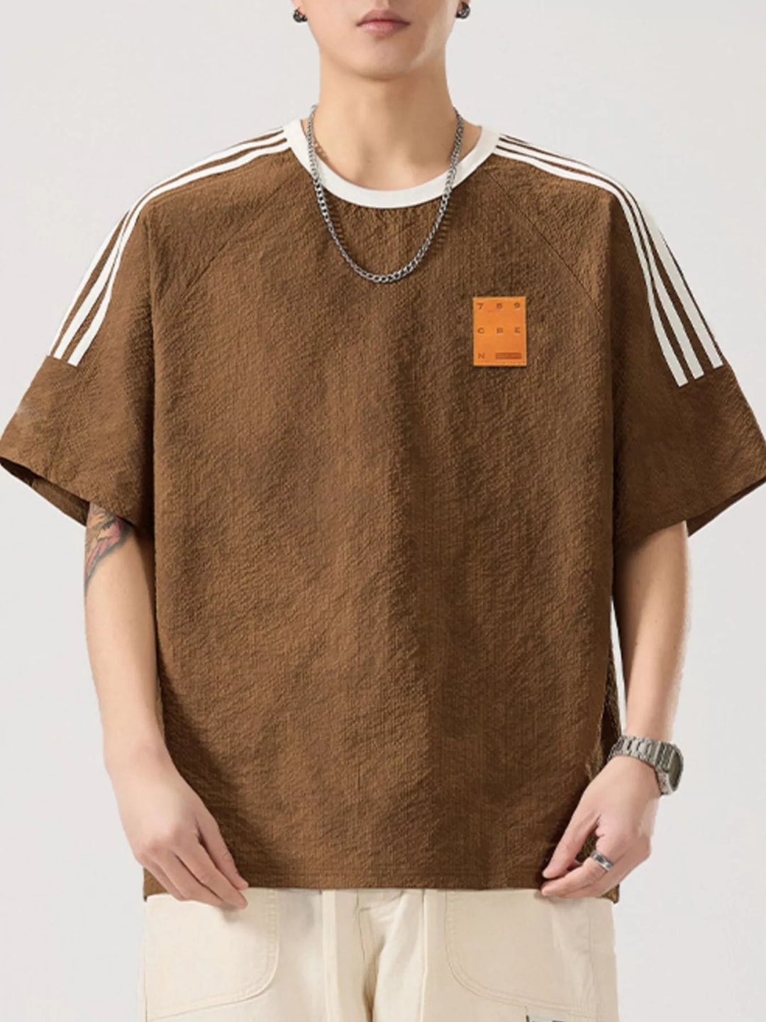 Men's Full Size Striped Shoulder Relaxed Fit T-Shirt Plus Size