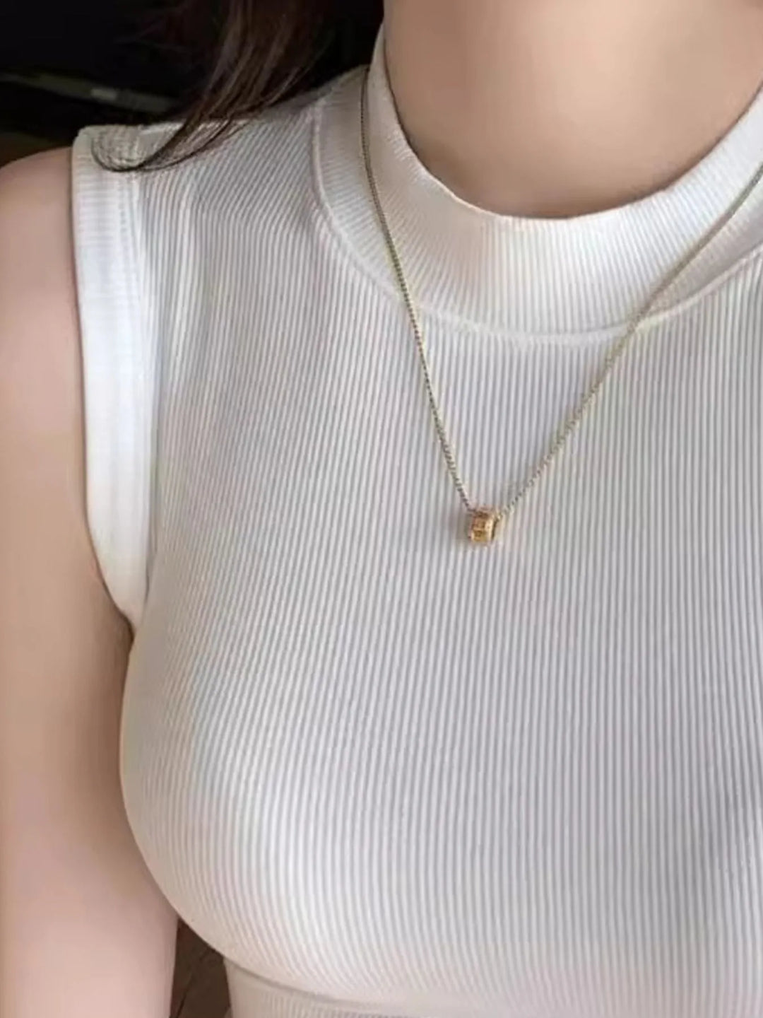 Ribbed Mock Neck Sleeveless Tank Top