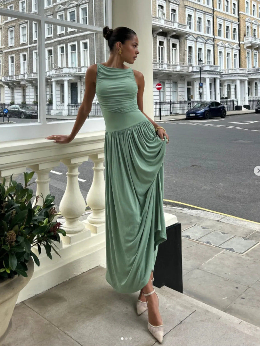 Ruched Sleeveless Maxi Dress