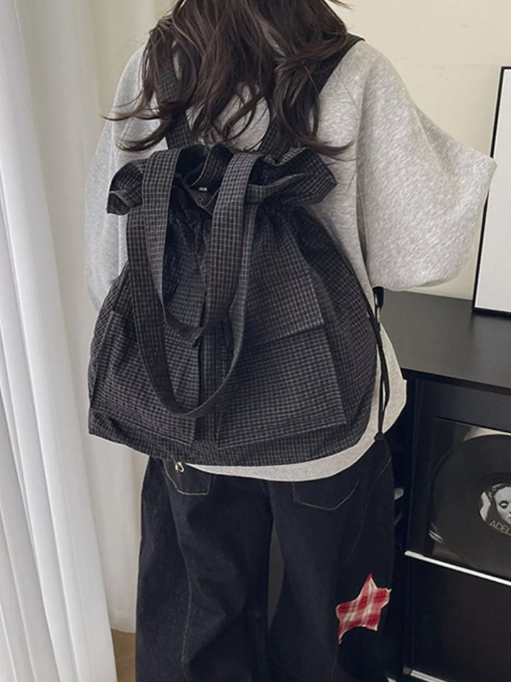 Convertible Plaid Drawstring Backpack Bag