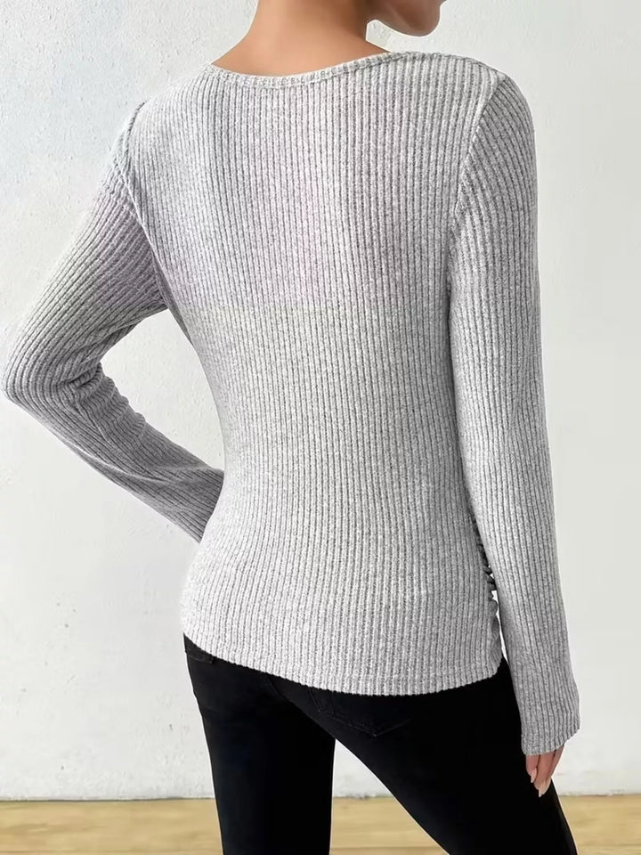 Cowl Neck Ribbed Long Sleeve Sweater