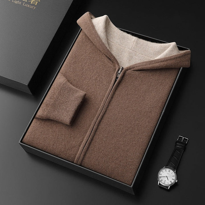 Men's Cashmere Zipper Cardigan Hooded Double-sided Sweater Coat