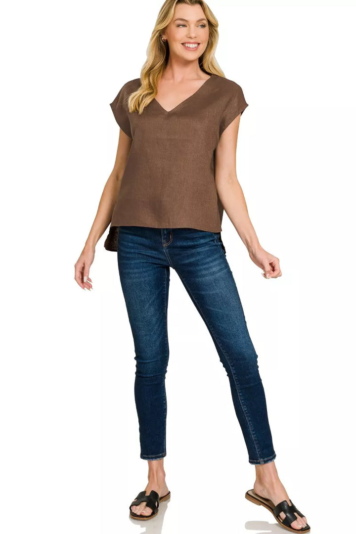 Zenana Linen V-Neck Sleeveless Top