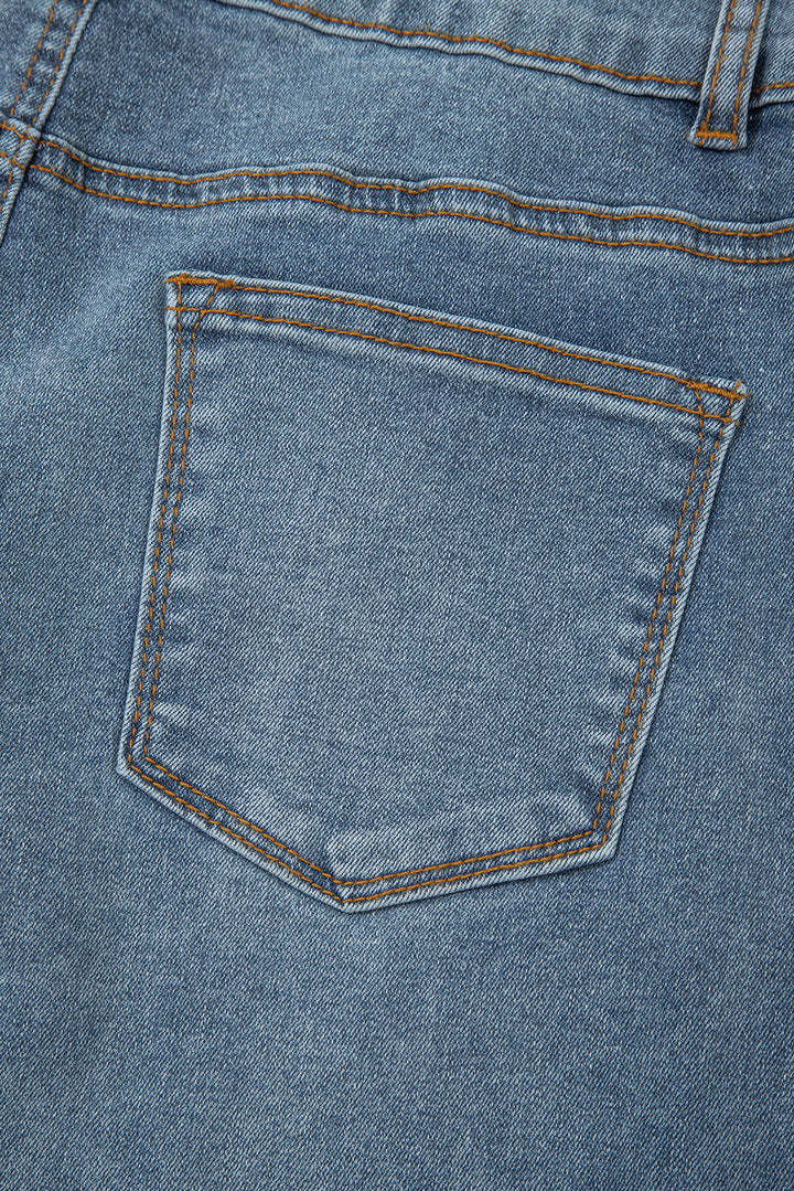 Dusk Blue 2 Button High Waist Piping Trim Bootcut Jeans