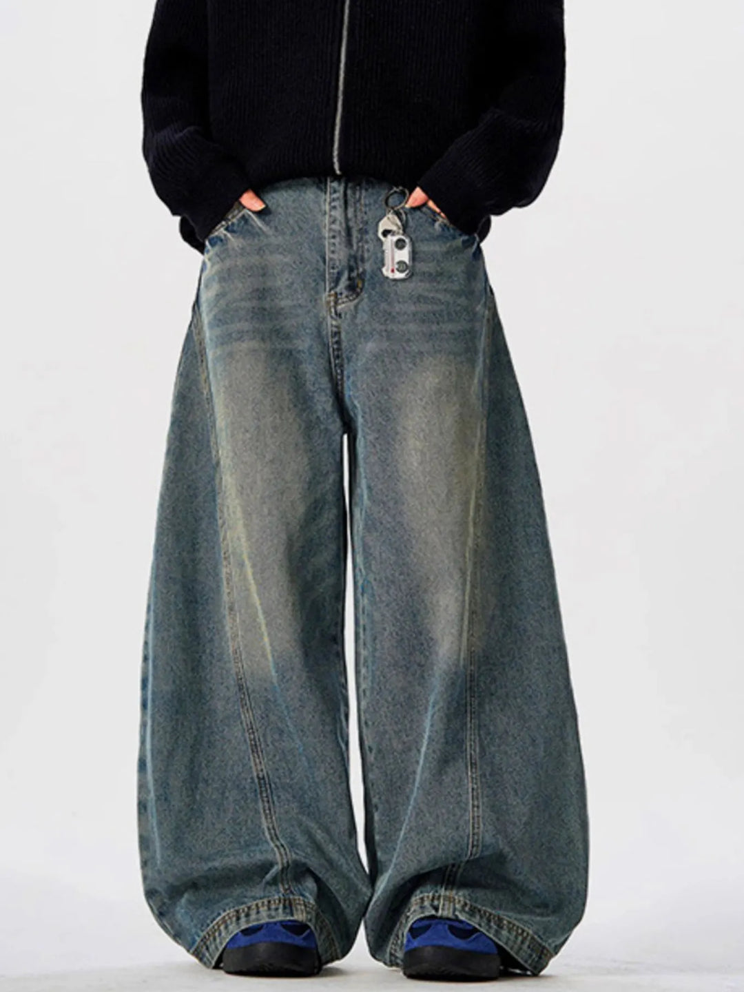 Men's Vintage Washed Wide Leg Curved Jeans