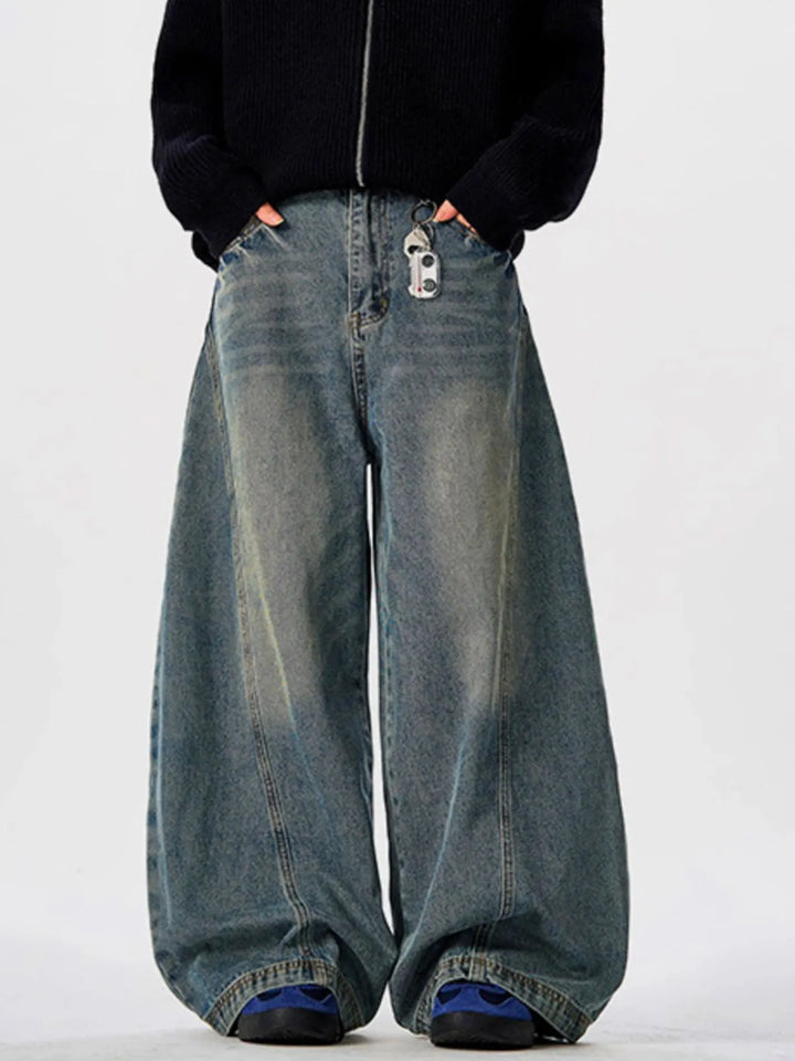 Men's Vintage Washed Wide Leg Curved Jeans