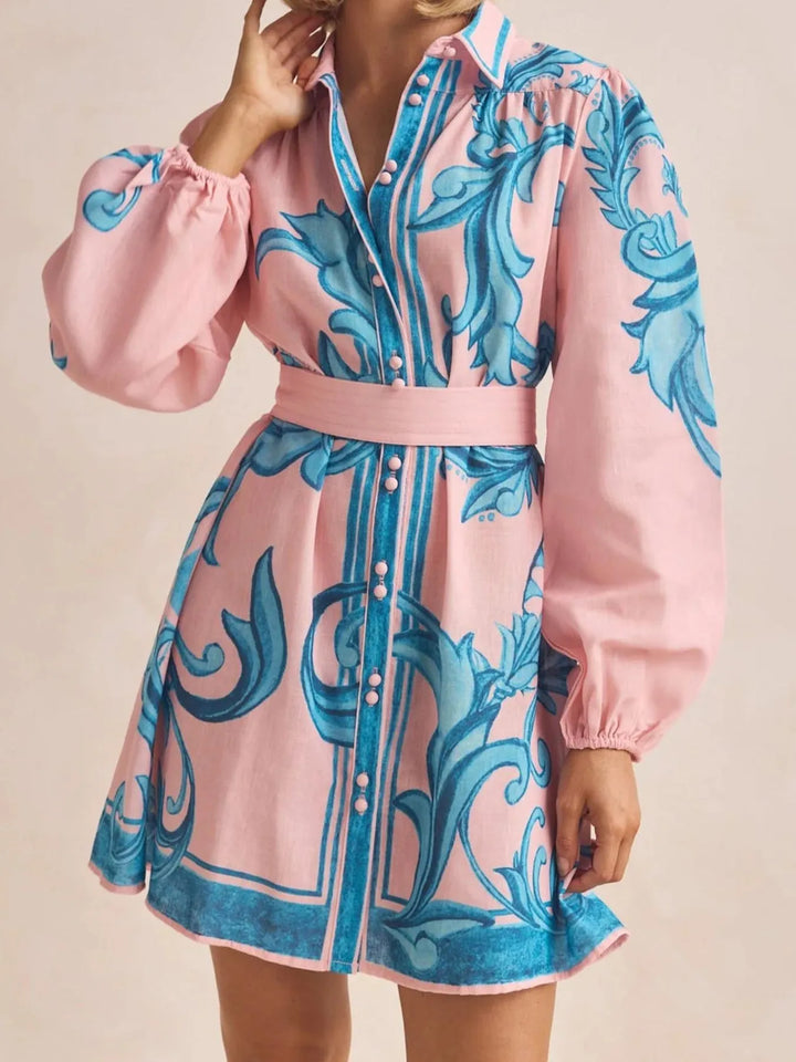 Printed Long Sleeve Shirt Dress