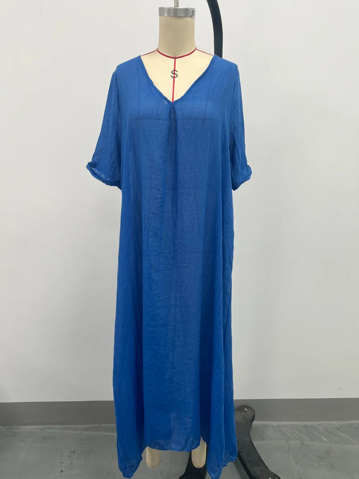 Full Size V-Neck Short Sleeve Midi Dress Plus Size
