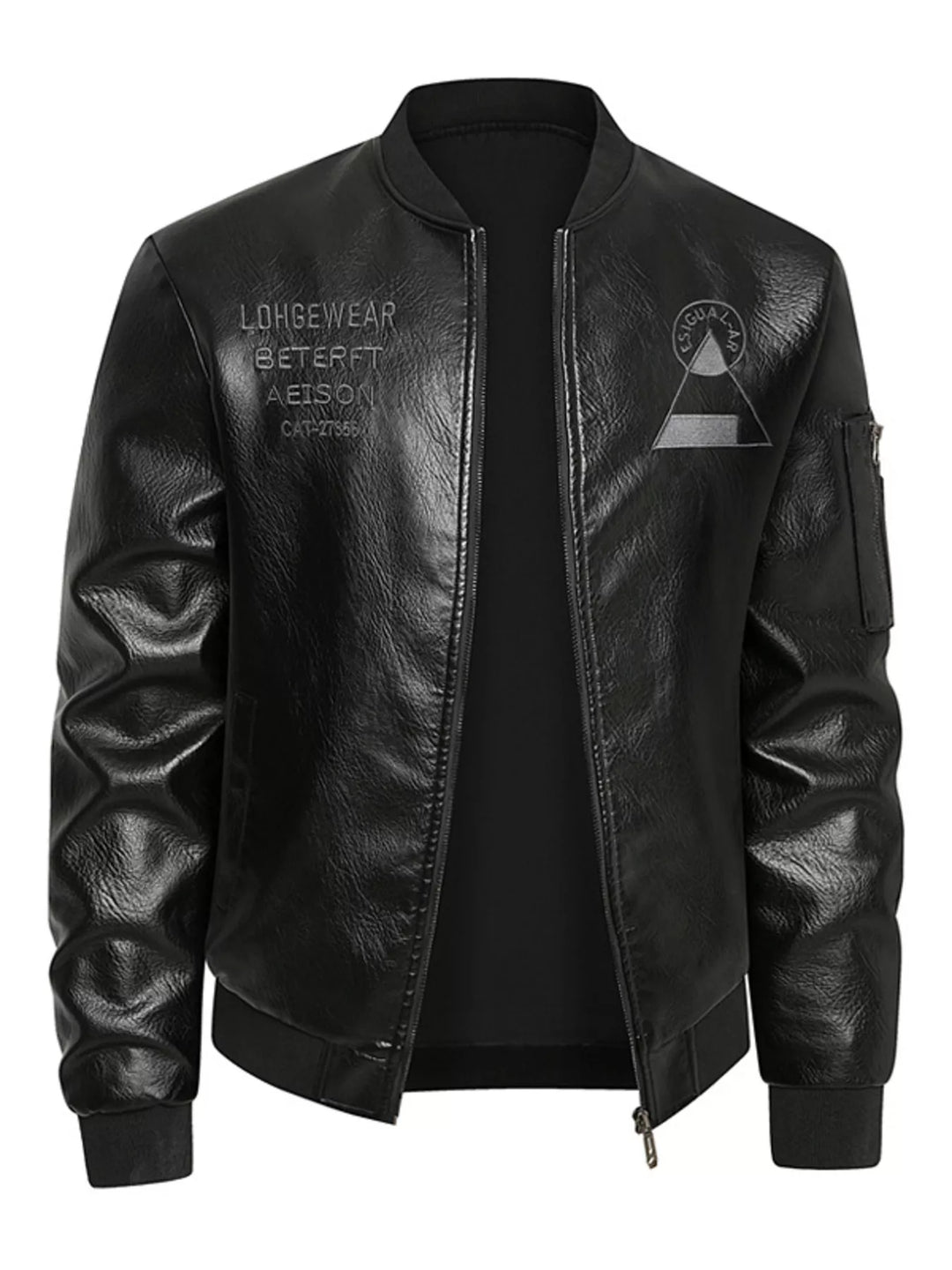 Men's Plus Size Zip Up Faux Leather Bomber Jacket