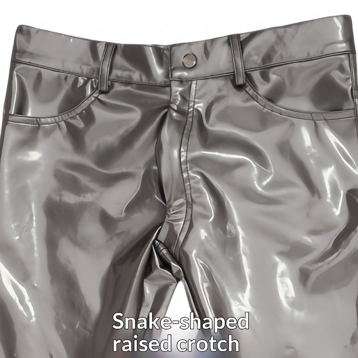 Mens Mirrored PU Latex Faux Leather Pants