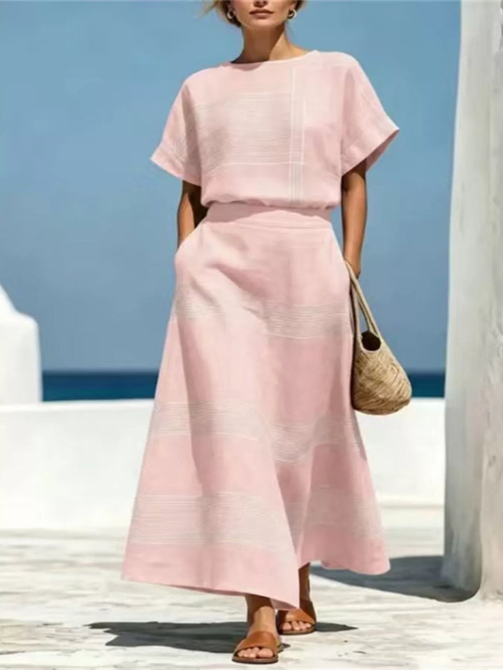 Full Size Striped Round Neck Top and Skirt Set Plus Size