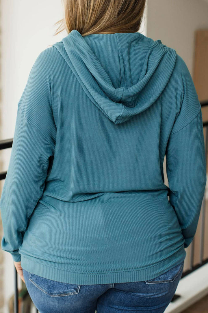 Lapis Ribbed Drop Shoulder Long Sleeve Plus Size Blouse