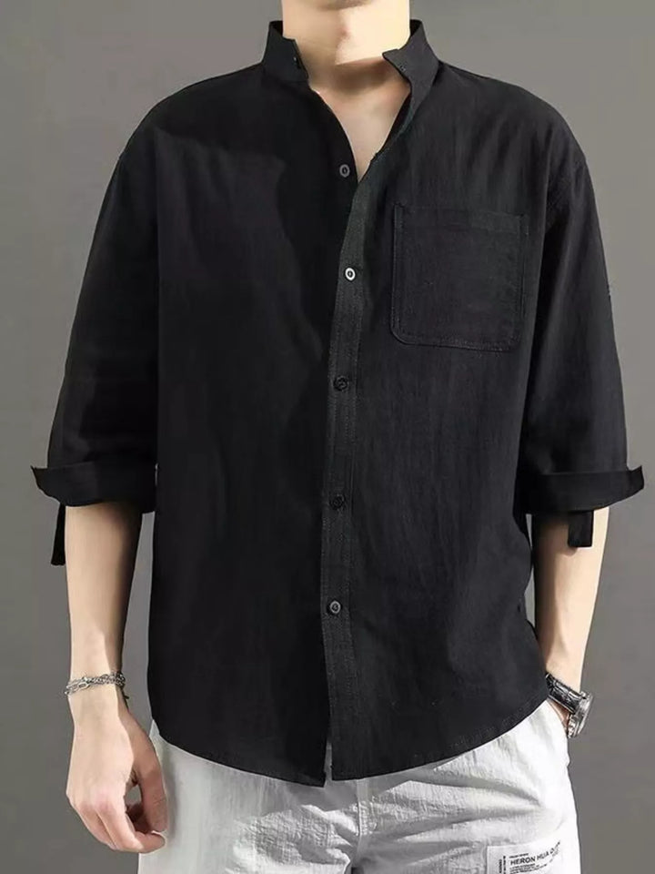 Men's Plus Size Button Up Roll-Up Sleeve Shirt