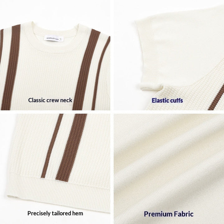Mens Ice-Silk Cool-Feel Striped Crew-Neck Knitted Top