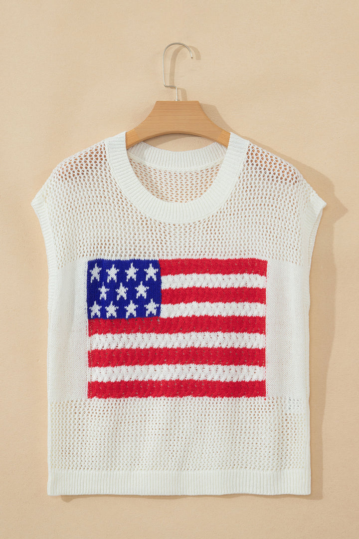 Fiery Red Flag Graphic Short Sleeve Sweater Top