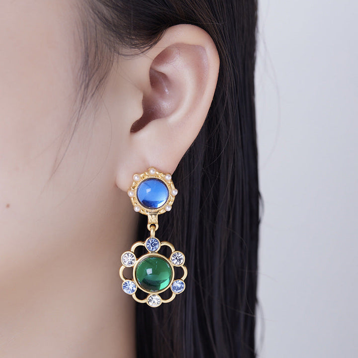 Antique Reproduction Lace Hollowed-Out Colorful Fringe Ear Studs
