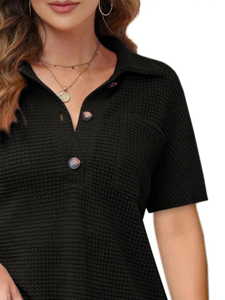 Waffle-Knit Short Sleeve Polo Shirt