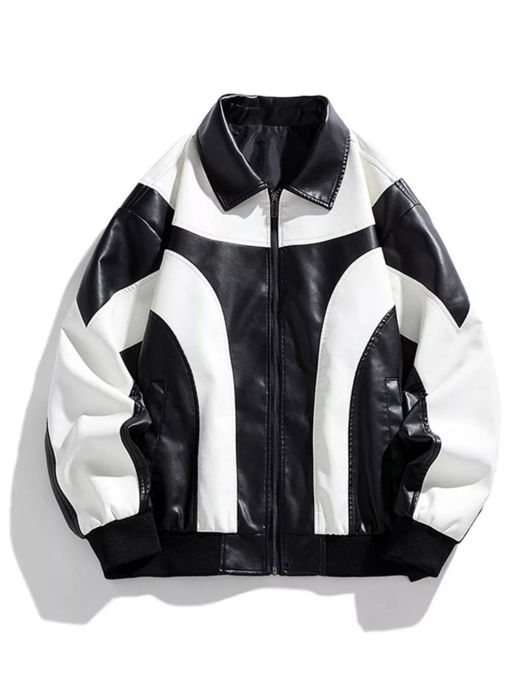 Men's Two-Tone Retro Style Faux Leather Jacket