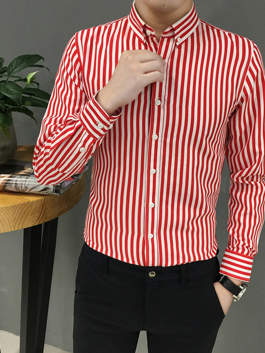 Men's Plus Size Striped Button Up Long Sleeve Shirt