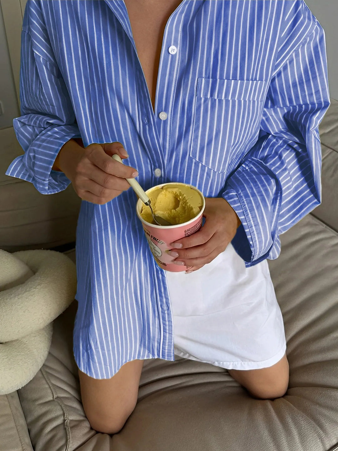 Oversized Striped Button-Down Shirt