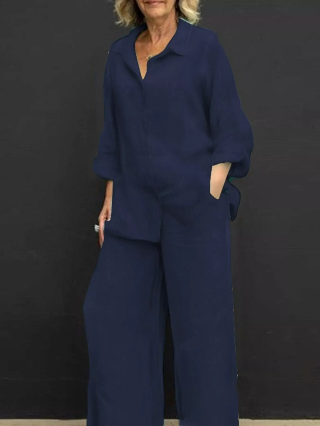 Full Size Long Sleeve Shirt and Pants Set Plus Size