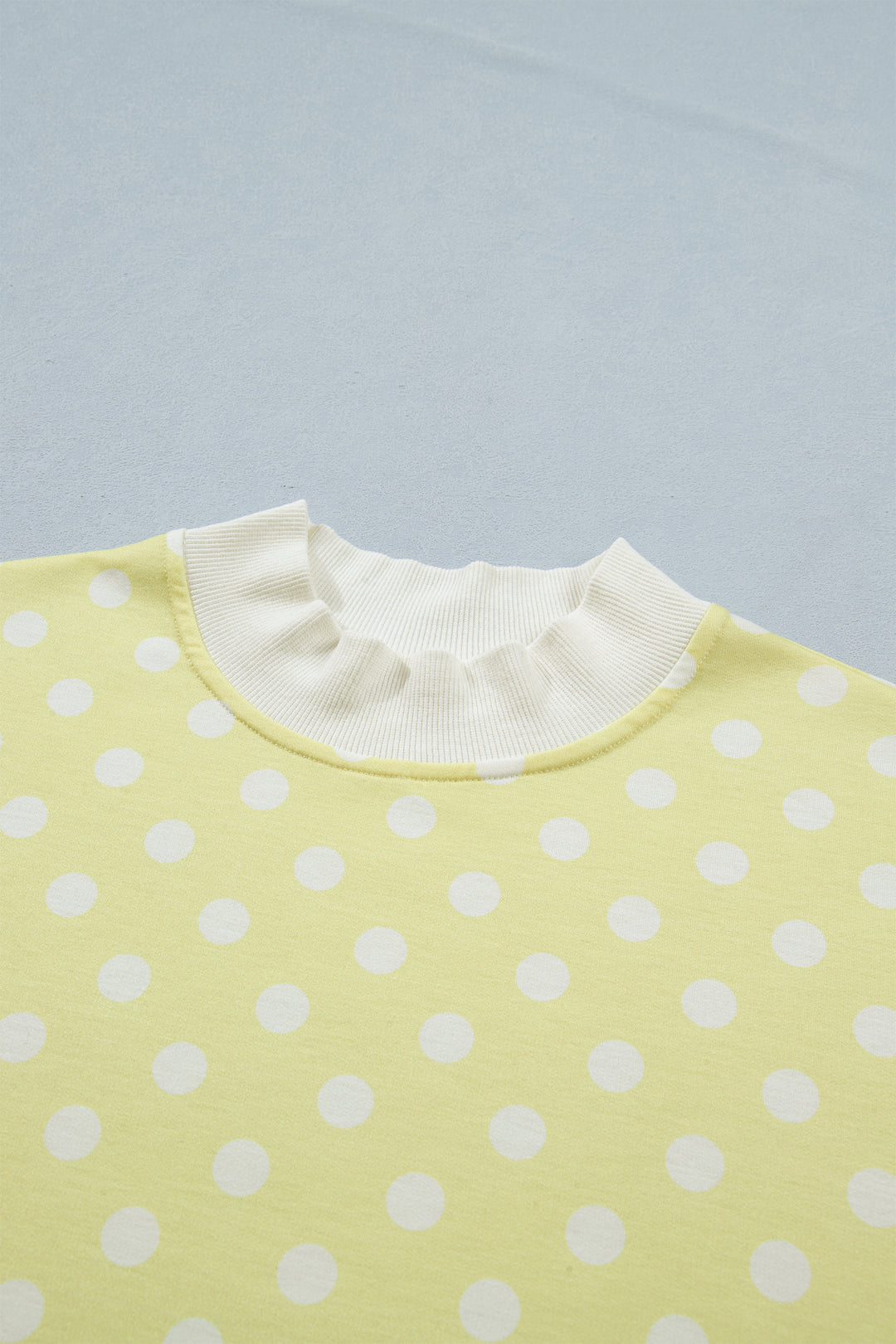 Yellow Polka Dot Print Color Block Trim Mock Neck Short Set