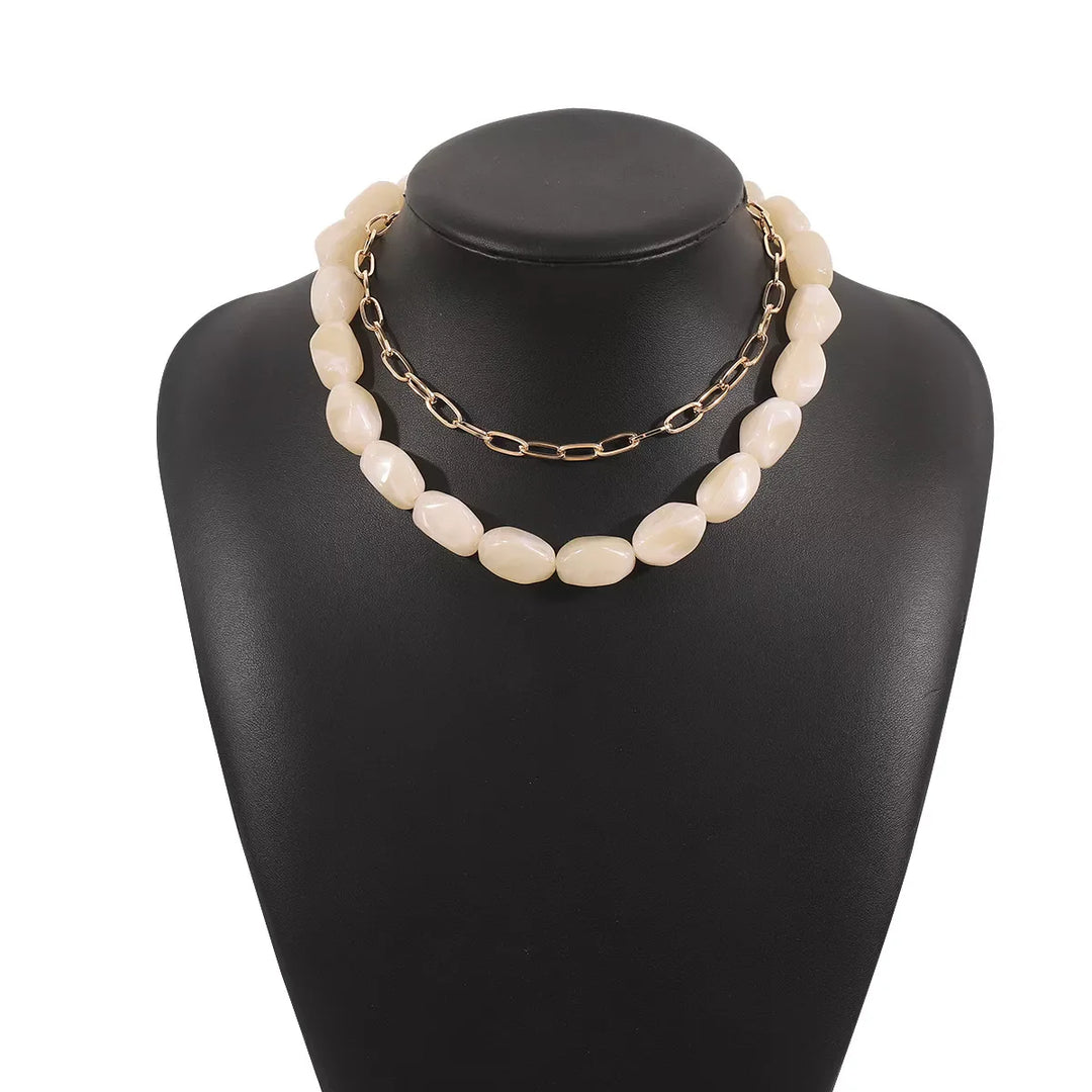 2 Piece Colorful Beaded Chain Necklace