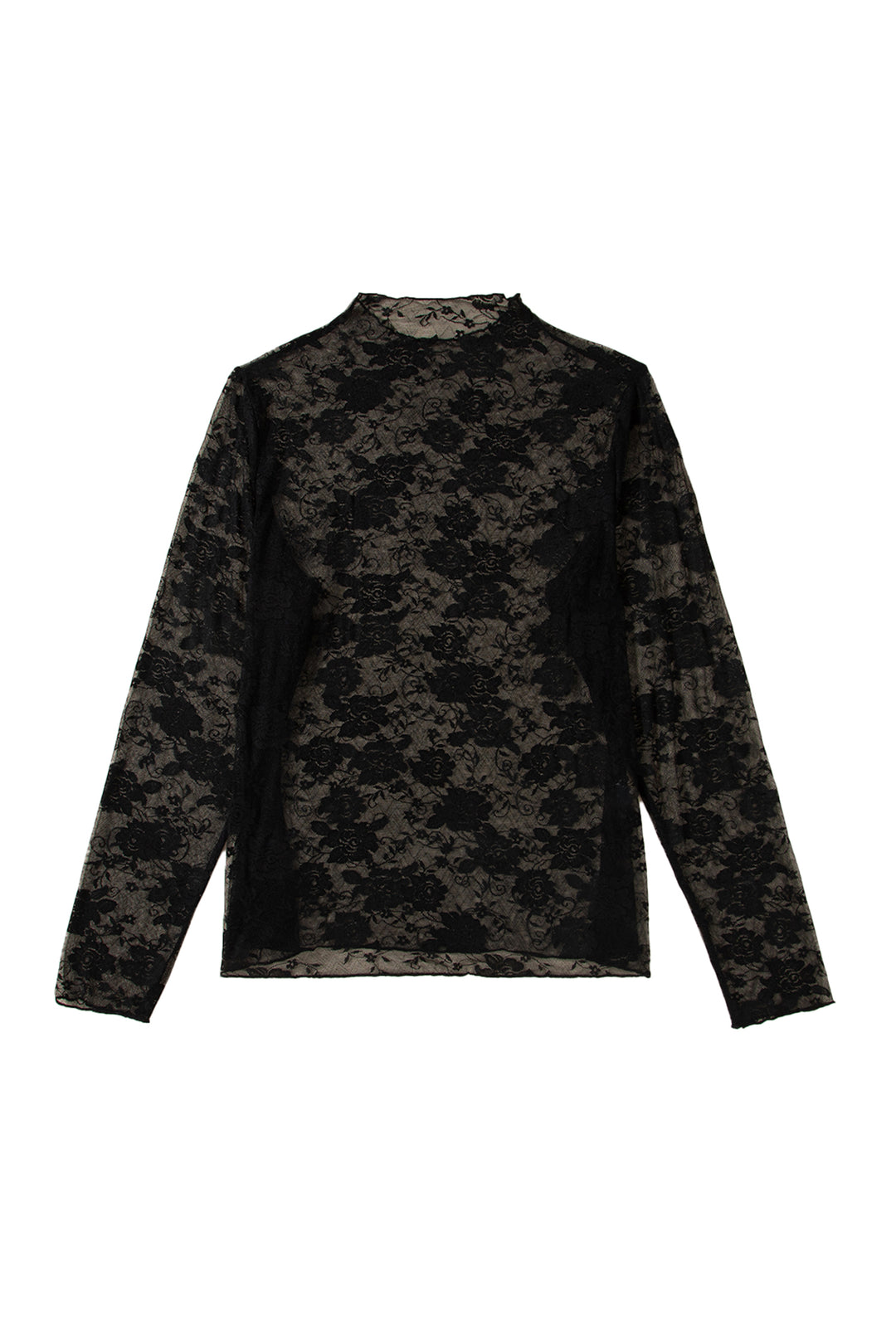 Black Plus Size Floral Mesh Long Sleeve Top