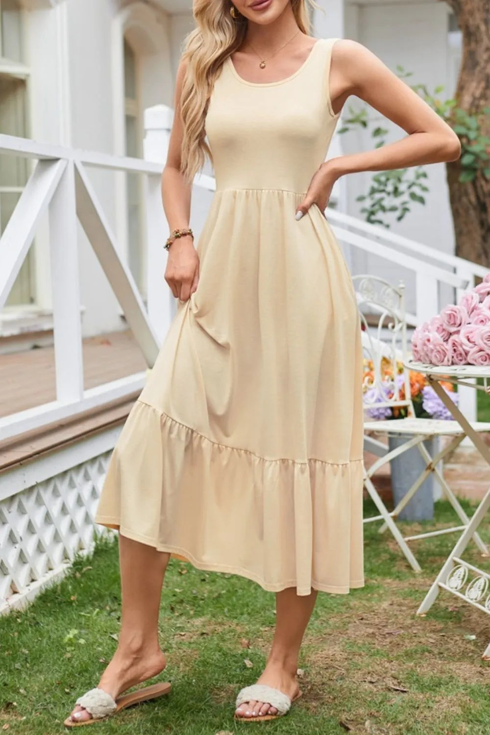 Round Neck Wide Strap Tank Dress
